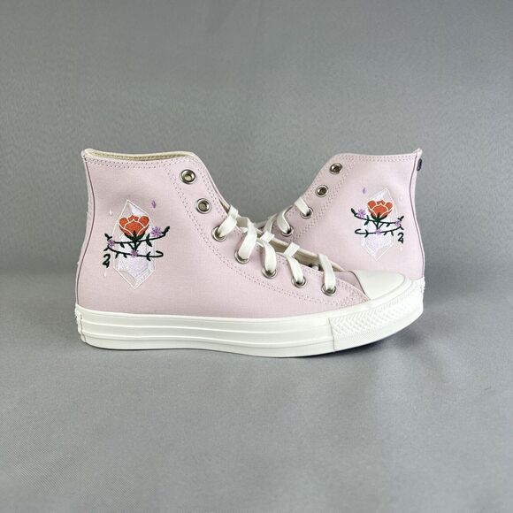 New Converse Chuck Taylor High Top Pink Barely Rose Embroidered Gems Sz 8 w/ Box - Picture 3 of 16